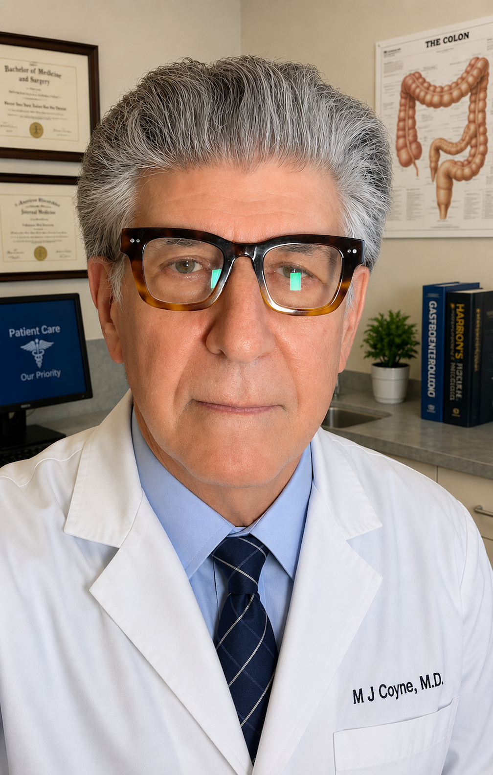 Martin J. Coyne, MD, wearing a white coat in his medical office